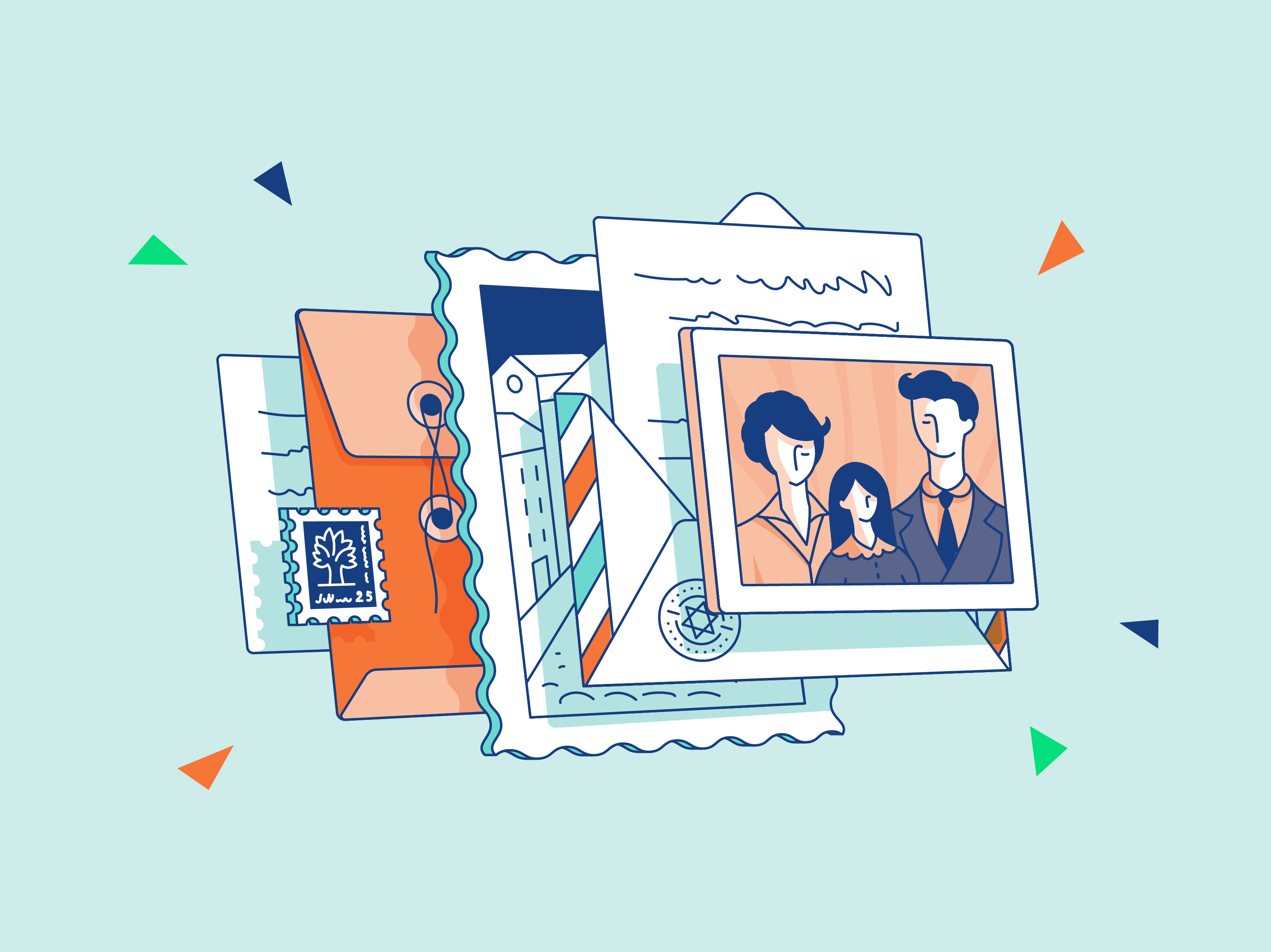 Illustration for a historical website. Archive topic archive design flat graphic design history ill illustration israel letter memory photo ui vector