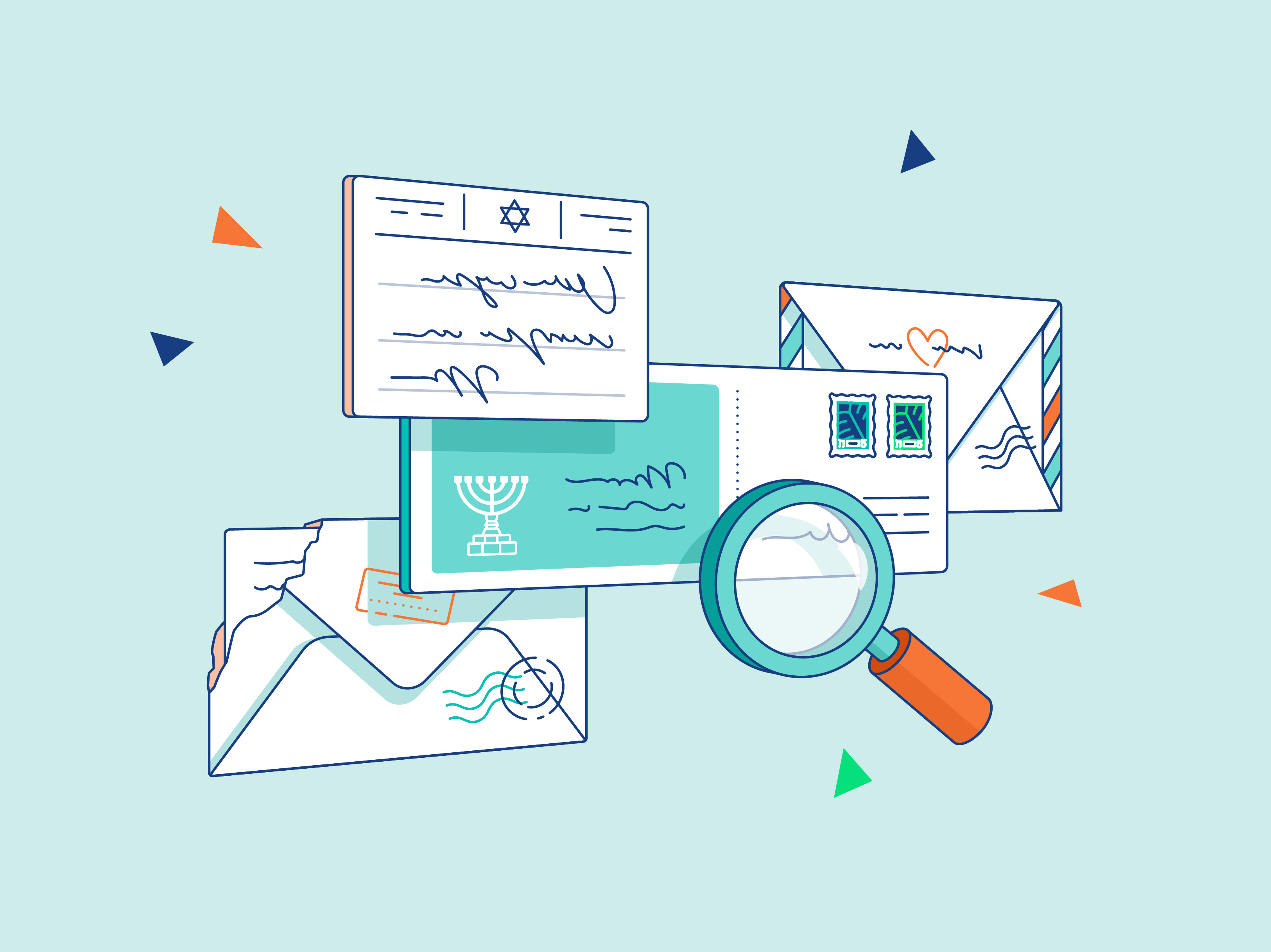 Illustration for a historical website. Search topic database design flat graphic design hsctory ill illustration israel letter search ui vector