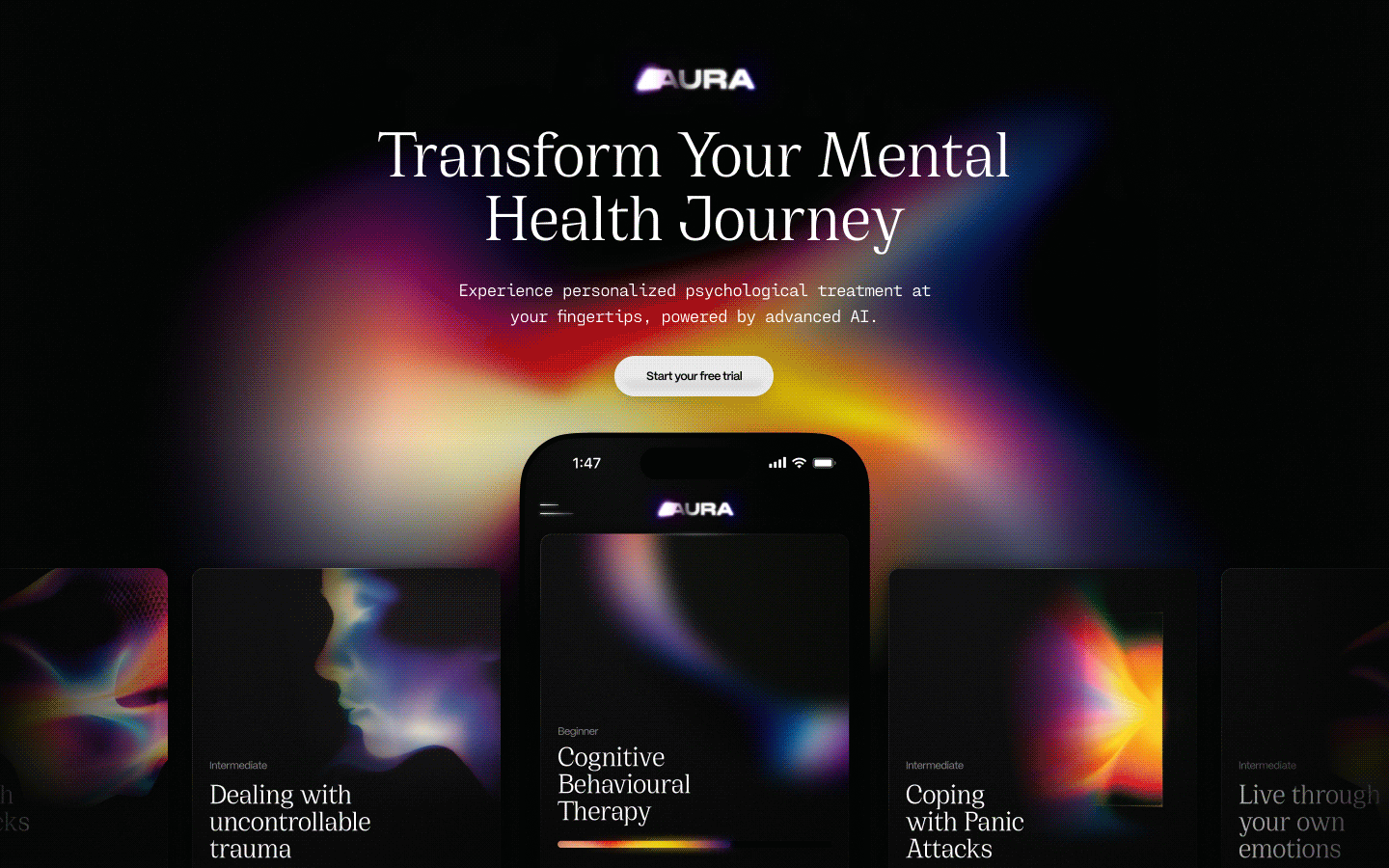 Aura — Mental Health AI-Powered Platform Concept app branding design interface iphone logo ui ux web website