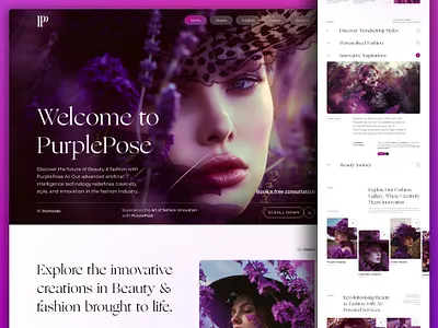 PurplePose - Landing Page Design ai aimodels beauty fashion fashioninspiration figma future graphic design landing page midjourney models mordern design photography photoshop purple tyle uiux web design