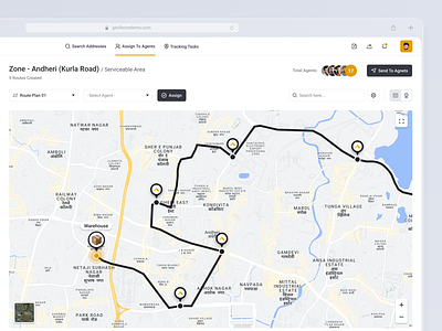 Task Assignment - Geofence Panel agents assignment delivery geofence geofencing interface route ui ui design ux ux design