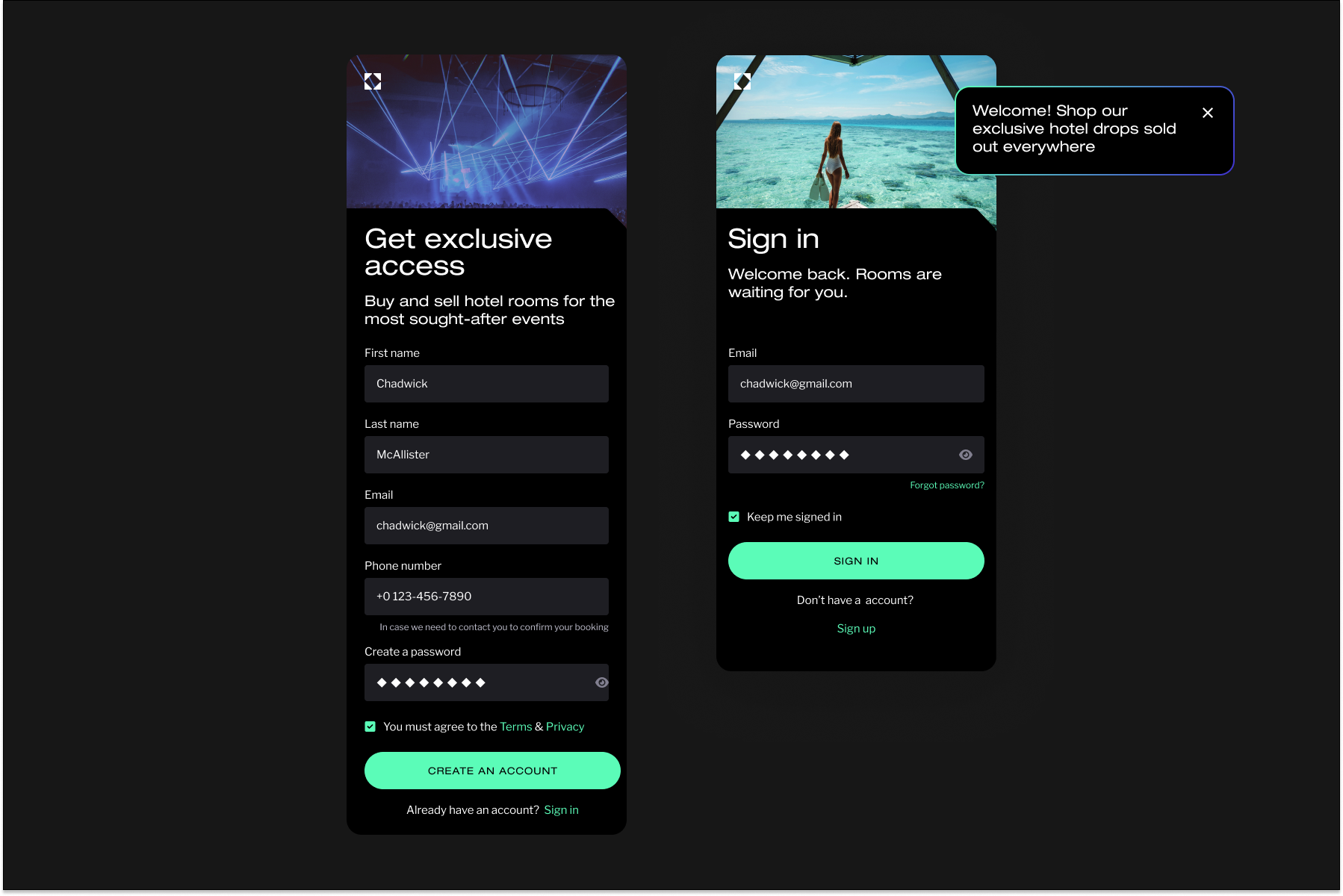 Marketplace Sign In Form dashboard fields form popup register sign in sign up toast ui ux widget