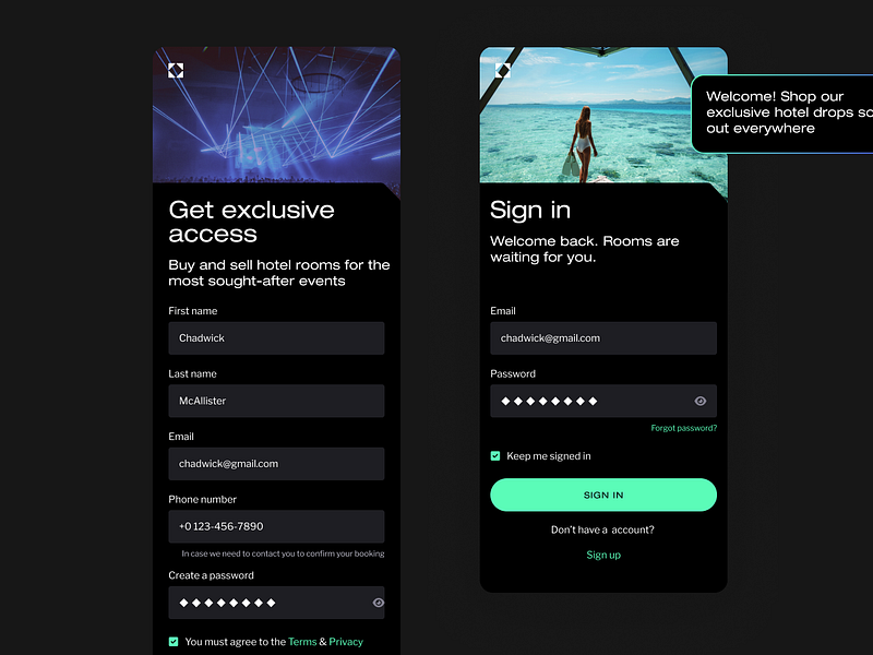 Marketplace Sign In Form dashboard fields form popup register sign in sign up toast ui ux widget