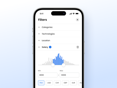 Mobile Filters UI accordeon currency filters graph mobile salary section ui ux