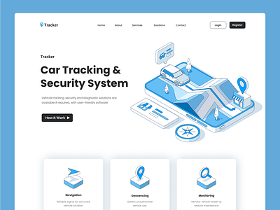 Car Tracking and Security System - Landing Page Illustration car car security car tracker gps tracker gps tracking illustration isometric landing page location map navigation tracker tracking vehicle vehicle tracking website