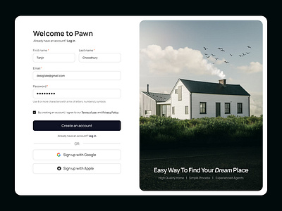 Pawn Sign-Up / Login Screen account app design apple clean create account deisgtale google homepage interface login product design profile saas sign in sign up social media ui ux web design website