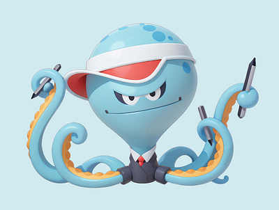 Octopus Mascot Design for iNeedWriter 3d cartoon cute icon illustration octopus pastel pencil rendering school