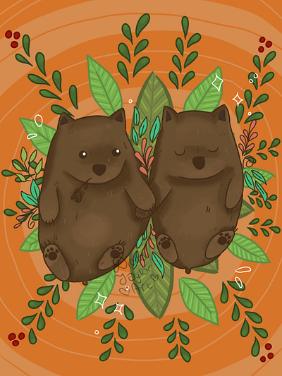 Wombat Love digital art illustration