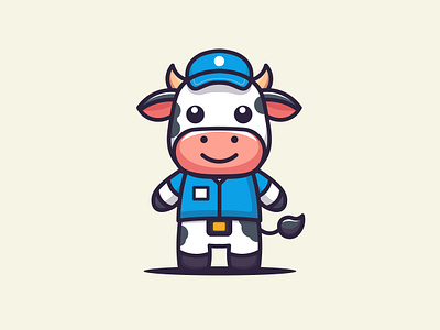 Cute delivery cow cartoon illustration art