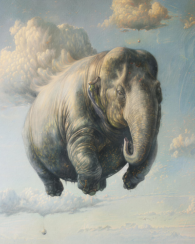 The flying Elephant baroque classic art details dvk the artist elephant flying painting renaissance texture