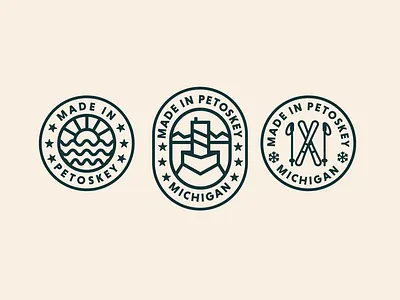 Made in Petoskey Badge Design adventure design badge badge design badge illustration design graphic design michigan michigan design nature badge nature design outdoor badge outdoor stickers outdoors petoskey sticker sticker design