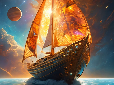 Into the UNIverse abstract accross galexy animation colorful galaxy galexy illustration moon ocean see ship space sun universe world