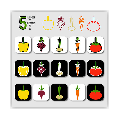 5 FOOD LINE ICONS, line art vegetables, out line set, vector. art black and white branding clipart colourful cut out decorate decorating design food food line icons graphic design hand drawn illustration line art logo out line set vector vegetable