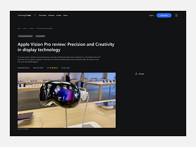 Review page apple vision pro article branding design design exploration figma product design product review page review page tech and software tech review ui ui design ux ux design web design website