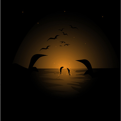 sunset over the sea,negative spase design graphic design illustration vector