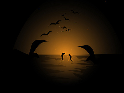 sunset over the sea,negative spase design graphic design illustration vector
