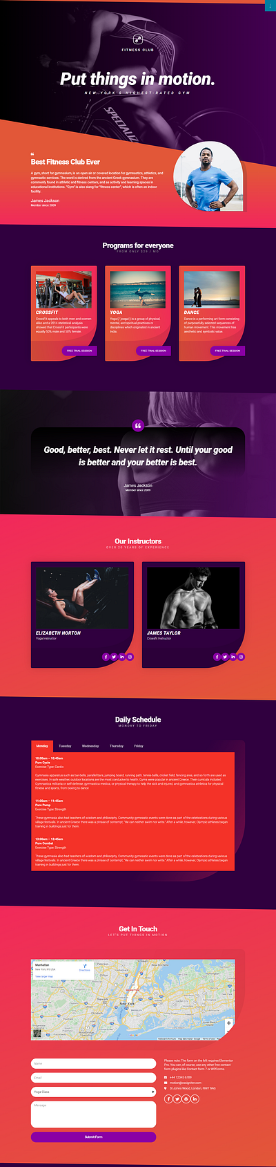 Fitness club - Wordpress Landing Page figma landing page web design web development website wordpress