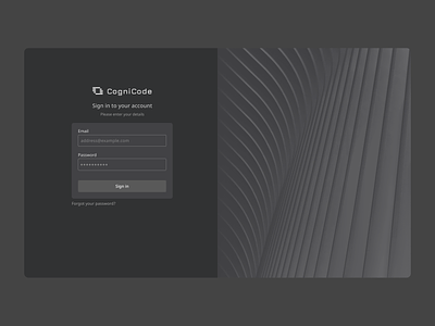 Sign in page, dark mode abstract illustration authorization dark mode dark theme developers platform education educational platform email email address geometrical abstraction interface design log in log in screen password reversed color palette sign in sign in screen ui web app web application