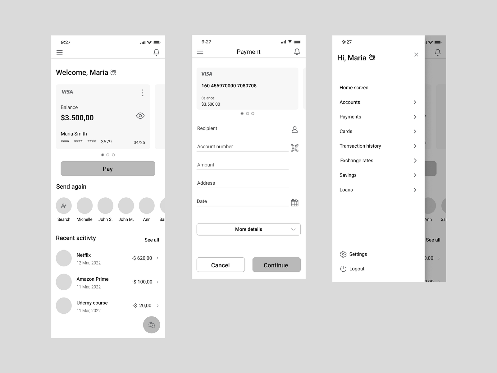 M-banking app by Milica Vujic on Dribbble