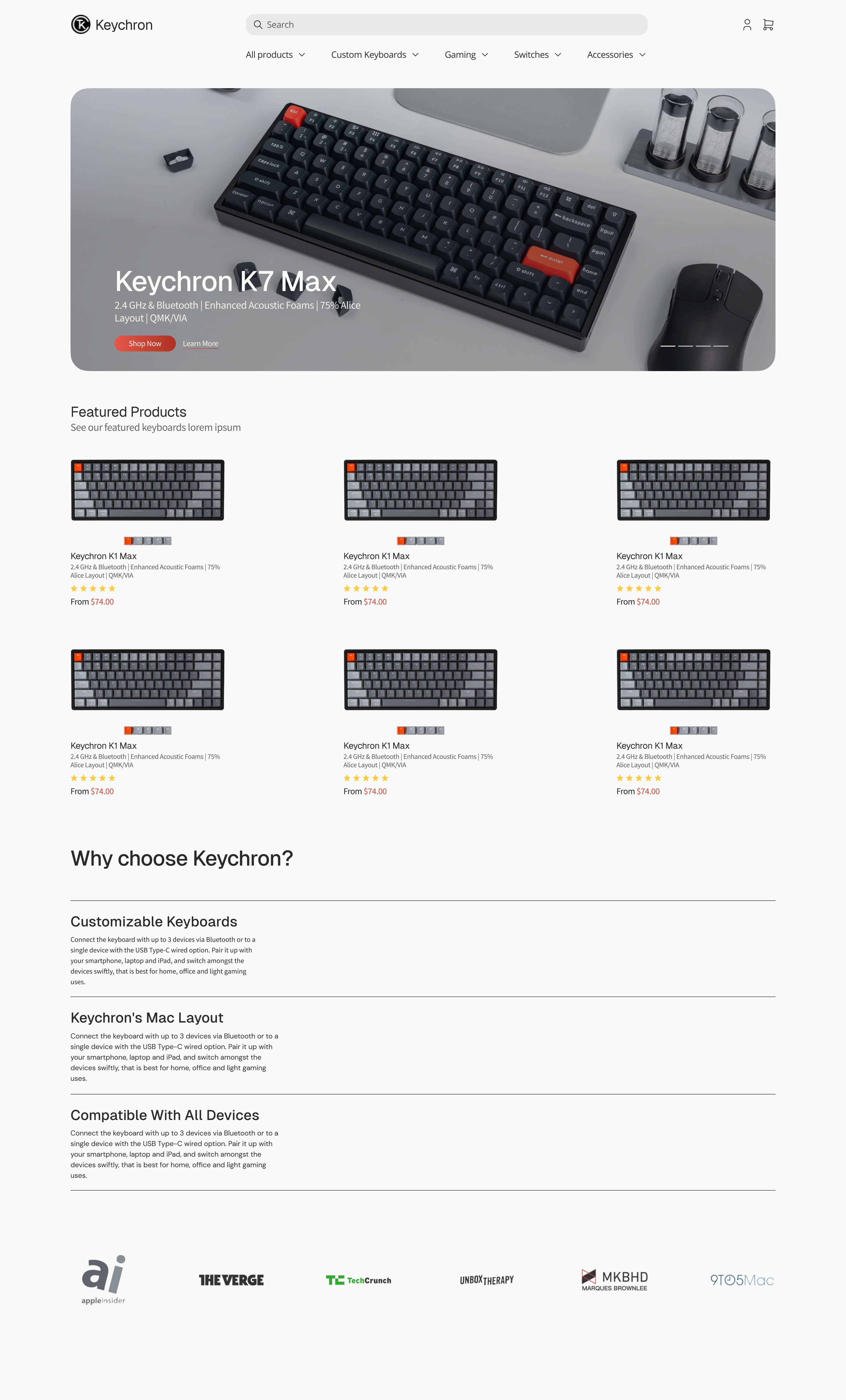 Keychron Landing Page Redesign balance branding design designer e commerce figma hierarchy illustration keyboard landing landing page logo online redesign shop typography ui ui ux design ux web design