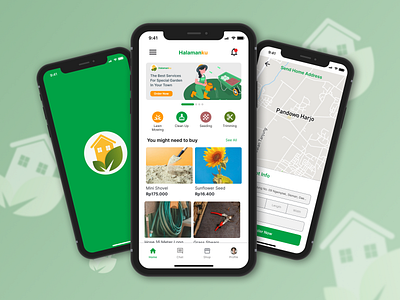 Lawn Mowing Apps - Halamanku! application branding design figma green gui illustration lawn mobile mowing project ui uiux user interface visual design yard