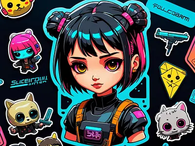 Sticker Pack: Cyber Princess and Her Little Guardians animation graphic design illustration motion graphics sticker stikerpack