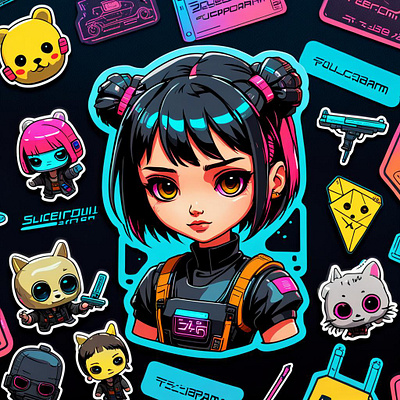 Sticker Pack: Cyber Princess and Her Little Guardians animation graphic design illustration motion graphics sticker stikerpack