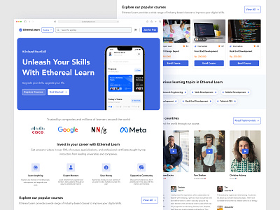 Ethereal Learn - Online Course Website app branding design graphic design icon illustration logo online course web design ui ux vector web web design
