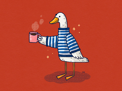 Coffee Goose 2d bird caffeine cartoon character coffee design digital art drawing goose illustration illustrator silly stripes