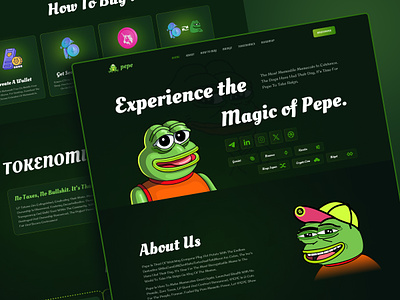 Pepe Vip Meme landing page design. blockchain crypto landing page cryptocurrency dogecoin frog landing page homepage meme meme landingpage meme website memecoin memes nft pepe pepe meme pepe nft pepe rich club pepecoin perry token website security