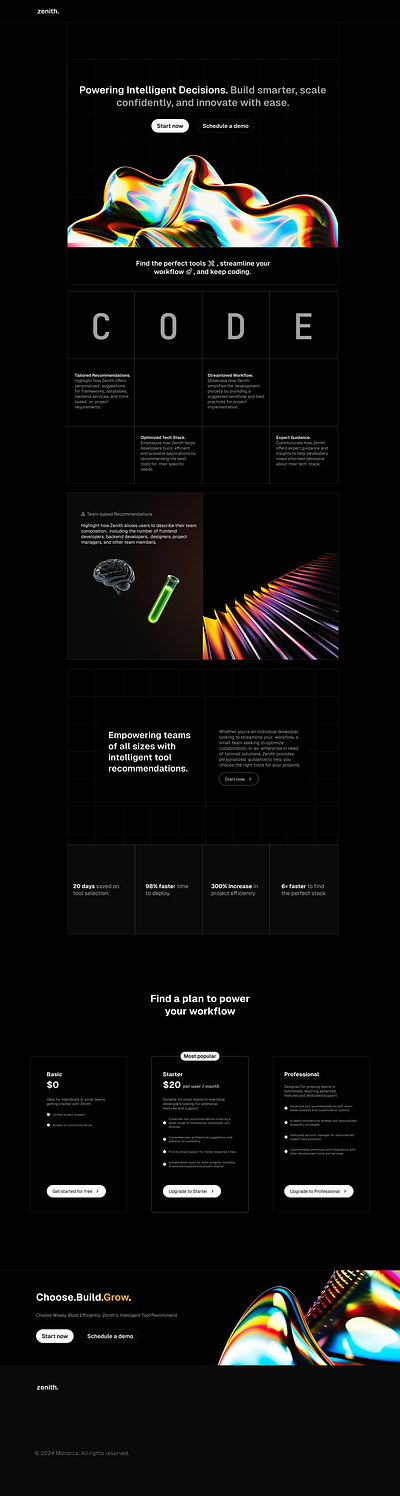 Zenith. Your AI-Powered Assistant for Choosing the Right Tools agency ai branding design figma illustration landing page nextjs openai project react ui ux vercel