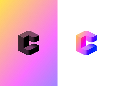 C Letter 3D Logo 3d c cube gradients impossible letter logo rounded