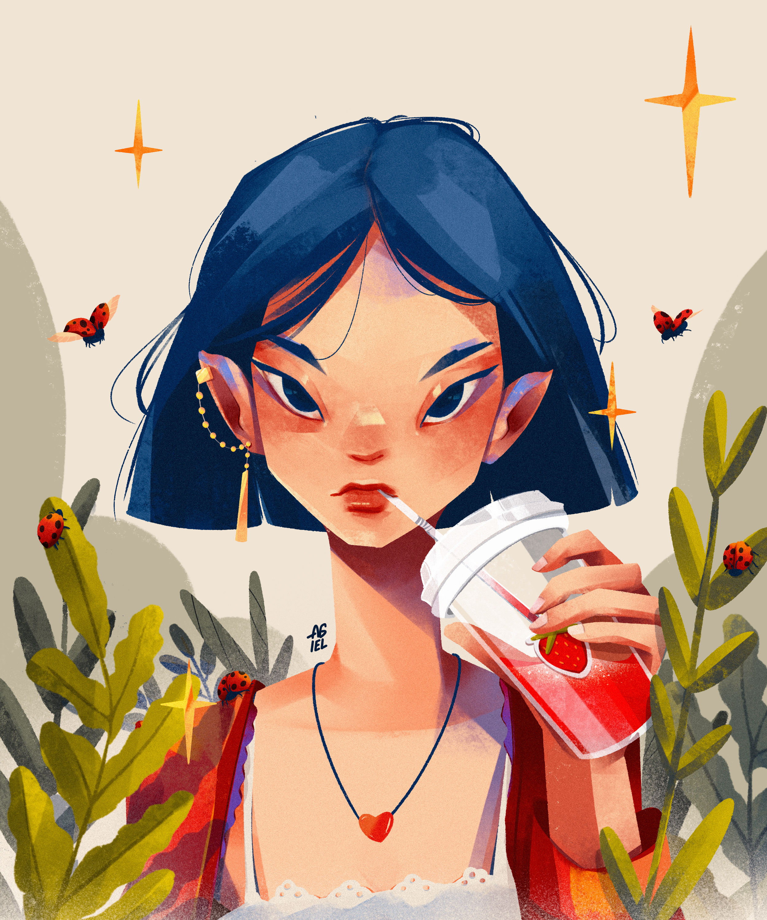 Strawberry Serenade art branding character design character illustration design digital painting girl illustration procreate ui