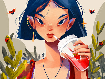 Strawberry Serenade art branding character design character illustration design digital painting girl illustration procreate ui