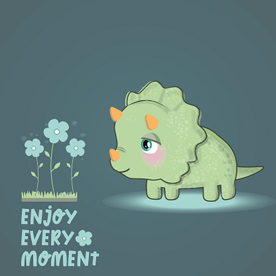 Cute dinosaur animal calm card cute design dino dinosaur flower green illustration