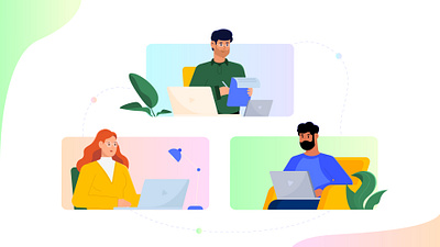 Virtual Metting. 2dcharacter animation art cartoonillustration charcter design collaboration colorful design flat illustration illustration motion graphics online meeting remote work saas buisness illustration teamwork virtual meeting