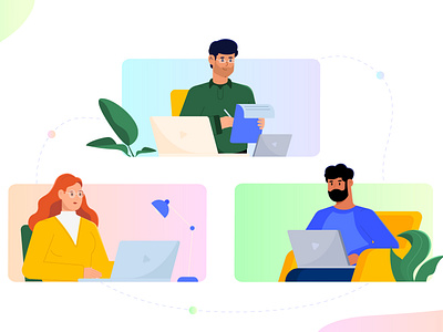 Virtual Metting. 2dcharacter animation art cartoonillustration charcter design collaboration colorful design flat illustration illustration motion graphics online meeting remote work saas buisness illustration teamwork virtual meeting