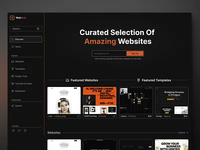 WebHub - Curation Website Framer Template brand design branding curation website design figma framer framer template framer website landing page portfolio template ui ux web design website website design website template