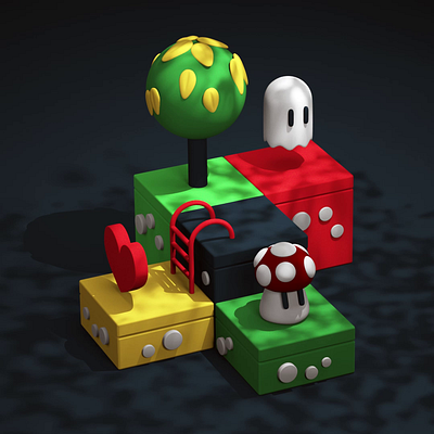 Just for fun / Blender + Octane 3d animation blender box character characters colors dark forest game ghost gobo heart horror mushroom octane render shadow stylized tree