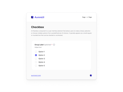 Documentation card - AuroraUI auroraui checkboxes dark design design system documentation figma interface light theme ui ux