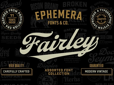 EFCO Fairley Font Bundle 20% OFF baseball beer labels branding brewery bundle design efco fairley font bundle 20 off font bundle hand drawn illustration letterpress logo modern prohibition signage swash t shirt template vintage whiskey