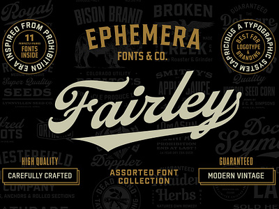 EFCO Fairley Font Bundle 20% OFF baseball beer labels branding brewery bundle design efco fairley font bundle 20 off font bundle hand drawn illustration letterpress logo modern prohibition signage swash t shirt template vintage whiskey