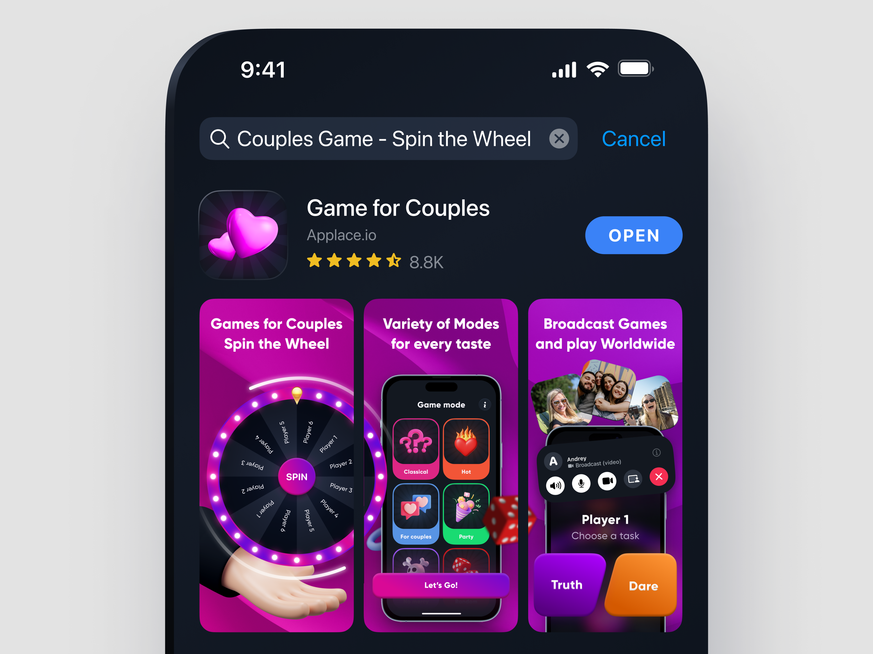 Example of Entertainment & Social Games App Design