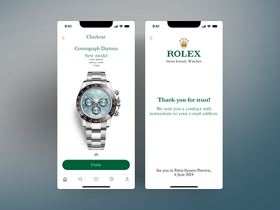 Rolex app - booking watch aplication app design elegance luxury mobile app rolex ui ux design watch