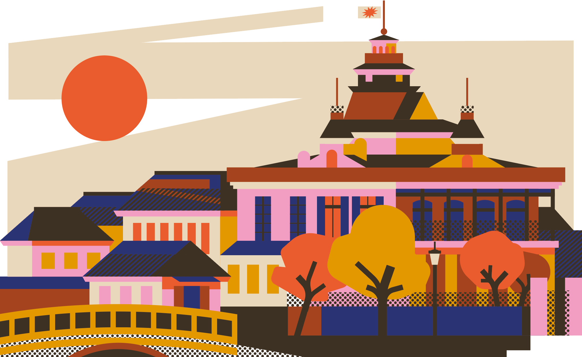 Forbes Japan cityscape flat geometric illustration japan old pattern vector
