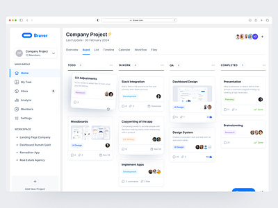 Project Management App - Braver 2024 app app task bento bento box bento grid branding design graphic design illustration project project management task task app ui website sass