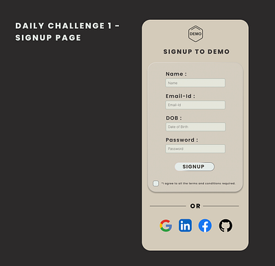 #DailyUI Challenge 1 - Signup Page branding dailyui ui