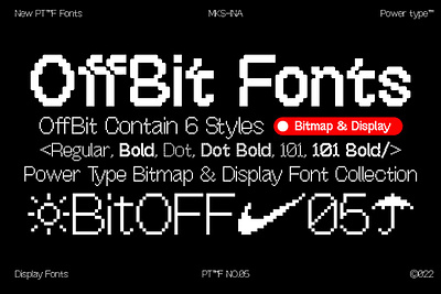 Off Bit Font Collections 101 bitmap bold bitmap font contemporary display font display font various dot bold dot font futuristic graphic design modern font motion off bit font collections poster typeface variations