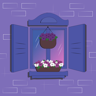 Flowers in the window ar architecture flower flowers illustration petunia sunset vector window