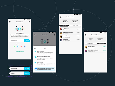 Refer and earn app creator design earn influencer influencer marketing loyalty mobile refer ui ui design ux